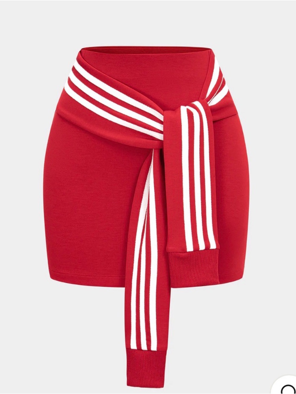 Red Mini Skirt with Striped Tie Waist